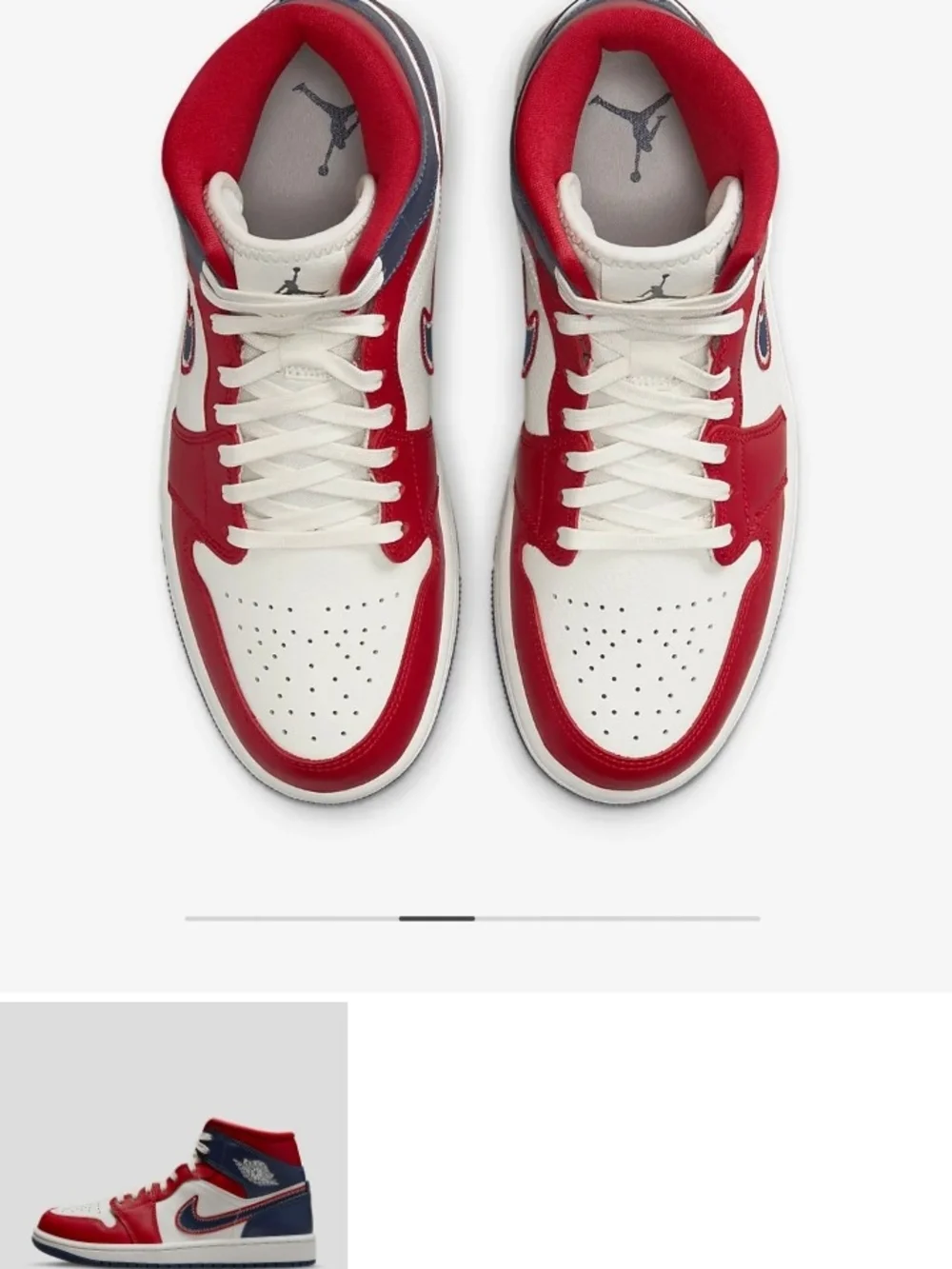 Air Jordan 1 Mid-Top Sneaker - Gym Red/Midnight Blue/Sail Size 7 Men/Women 8.5